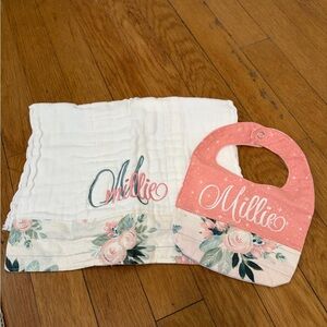 Monogrammed "Millie" Bib and Burp Cloths (2)